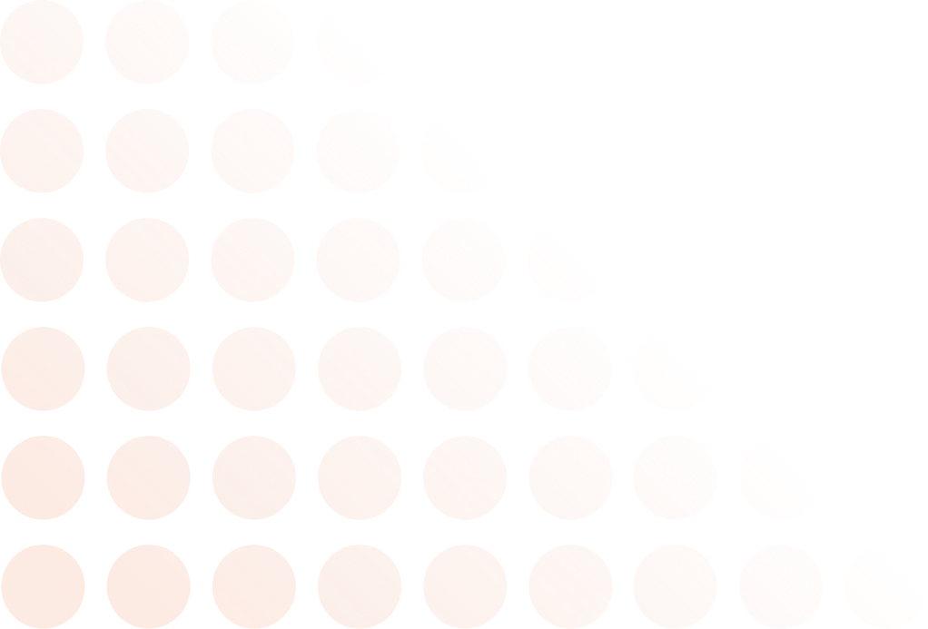 Faded orange dots in a diagonal grid pattern on a light gray background, with the dots becoming lighter toward the top right corner.