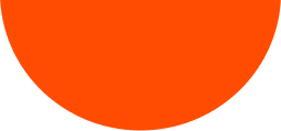 A large orange semicircle fills the lower half of a white background.